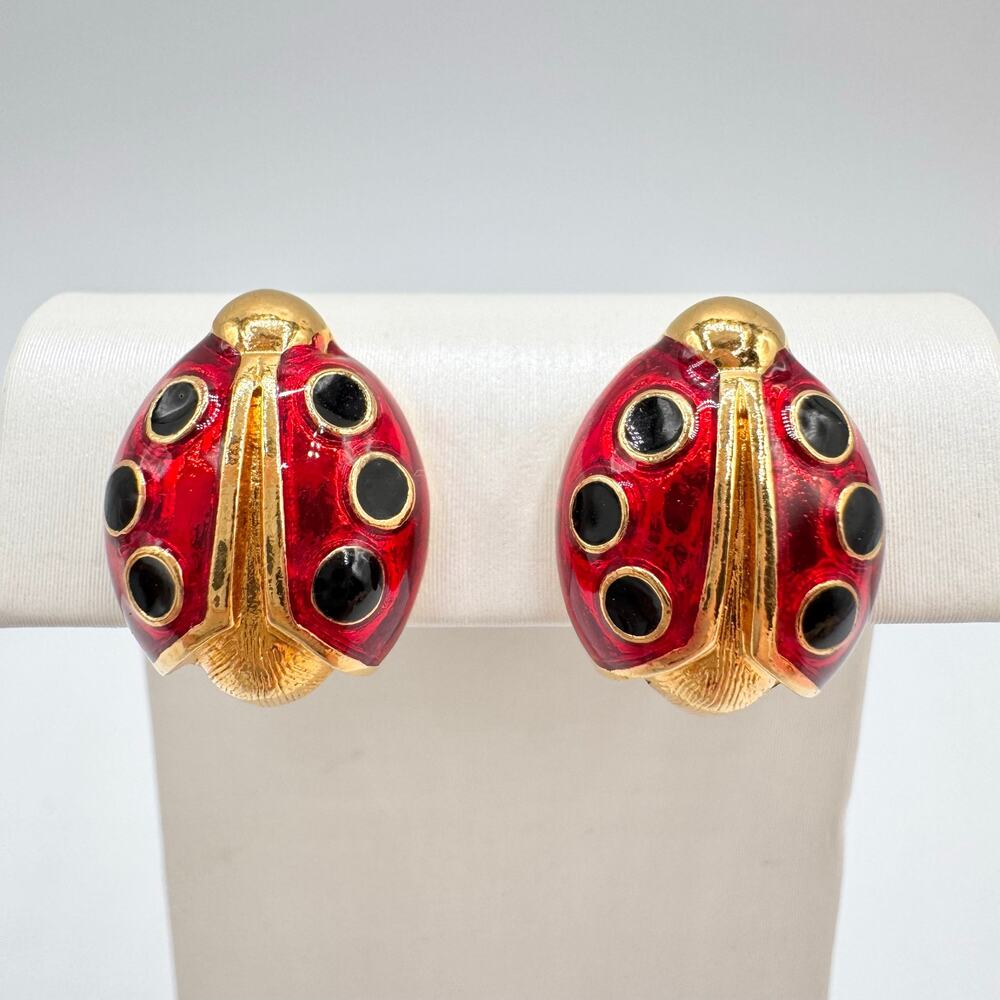 Vintage Avon Ladybug Earrings Pierced Studs Lucky Good Luck Insect Bug Signed